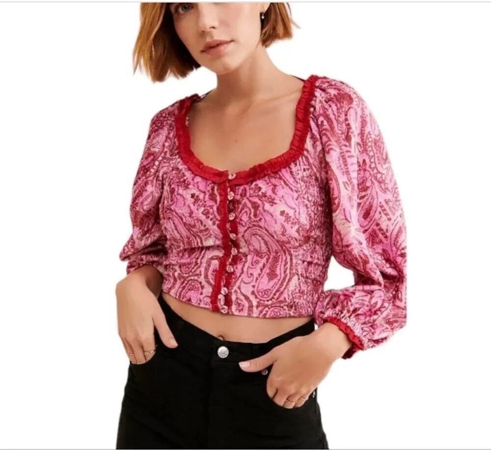 Free People FP Dare Me Velvet Blouse Crop Top